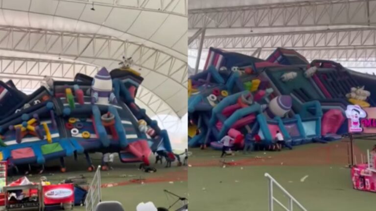 Ráfagas de viento elevan inflable gigante en Torreón y dejan 10 niños lesionados