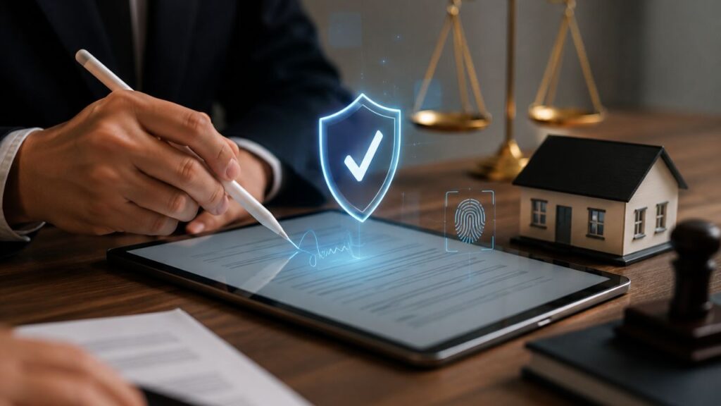Colegio de Notarios de NL impulsa ley para digitalizar trámites Notario trabajando en oficina con documentos y dispositivos digitales para trámites electrónicos