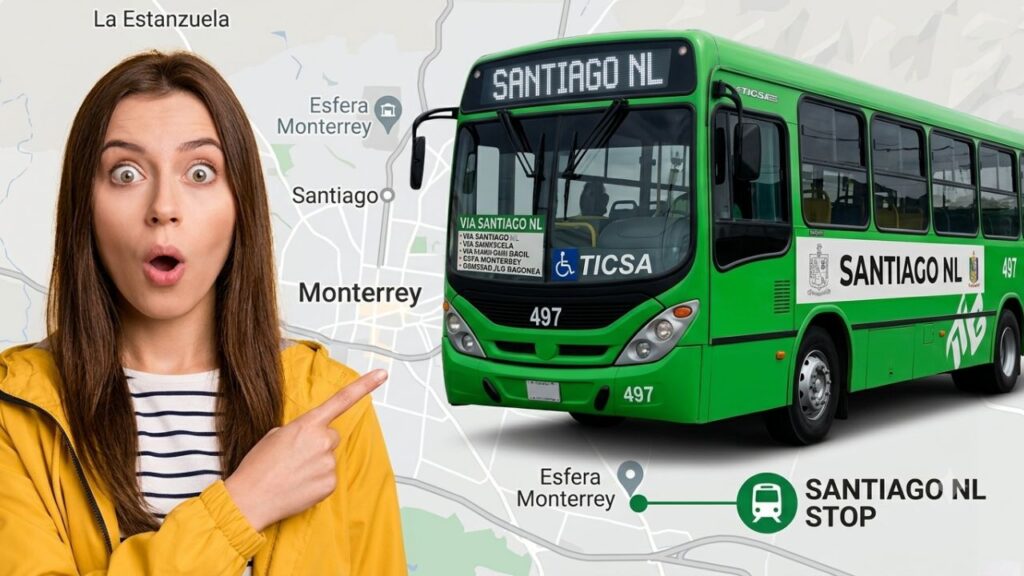 Autobús de transporte público de la nueva ruta R-32 que conectará Monterrey con Santiago sobre la Carretera Nacional