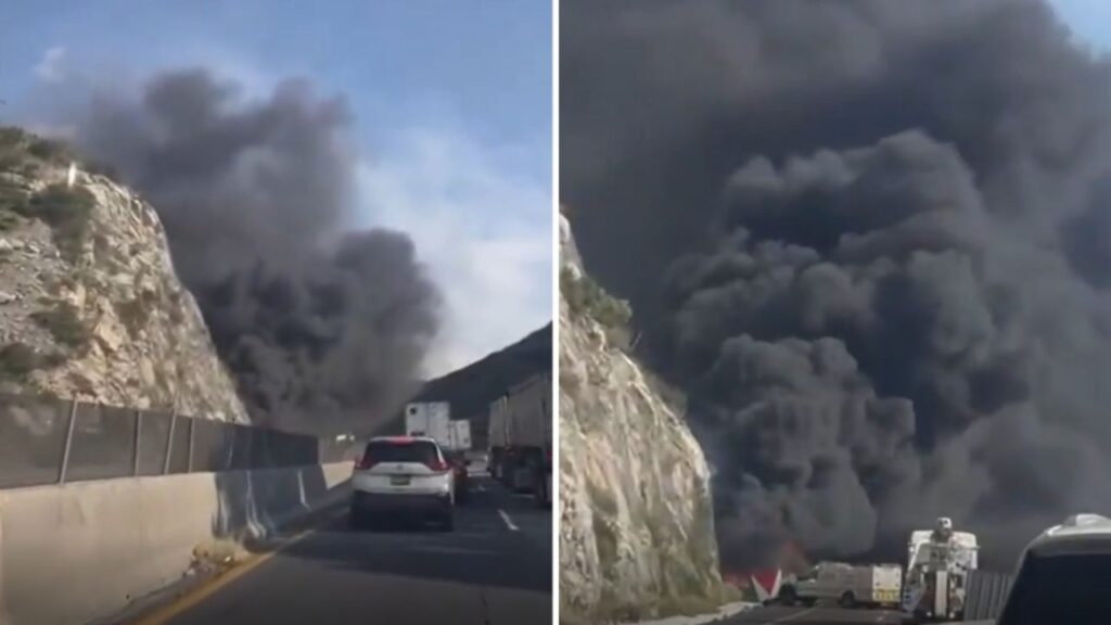 Incendio tras carambola de cinco vehículos en Carretera 57 en Arteaga, Coahuila