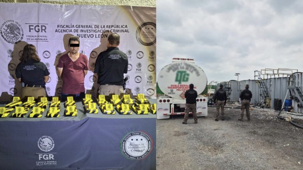 Operativo de la FGR y Ejército Mexicano con decomiso de combustible, drogas y armas en Nuevo León
