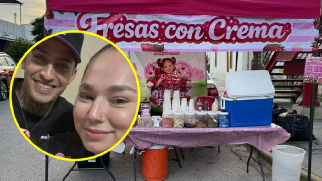 Puesto de fresas con crema en Apodaca operado por padres de niña con parálisis cerebral