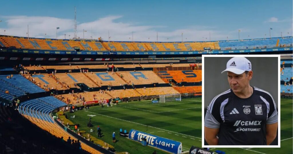 Hernán Elizondo, técnico interino de Tigres, en el Estadio Universitario previo al partido de Leagues Cup